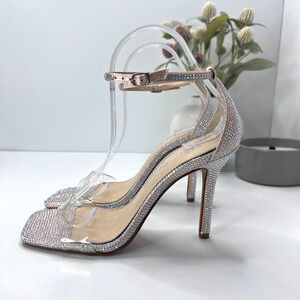 Betsey Johnson SB-Cole Silver Rhinestone Square Toe Ankle Strap Women's US 7.5M